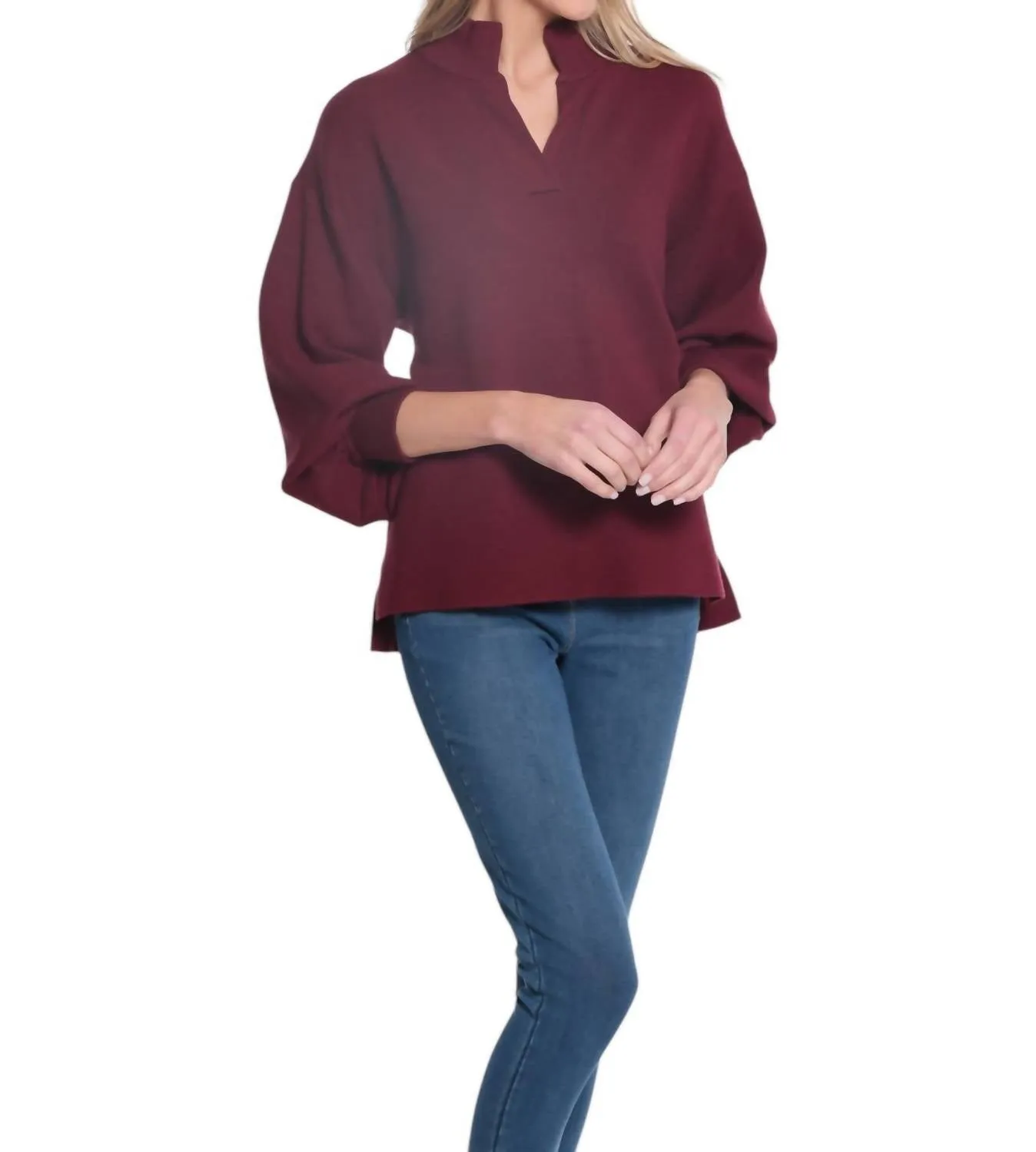 Drop Shoulder Mock Neck Sweater In Eggplant