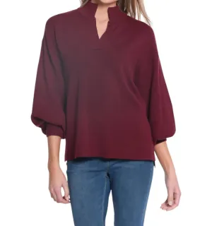 Drop Shoulder Mock Neck Sweater In Eggplant
