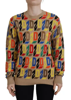Dsquared² Cotton Long Sleeve Crew Neck Printed Women's Sweater (Pre-Owned)