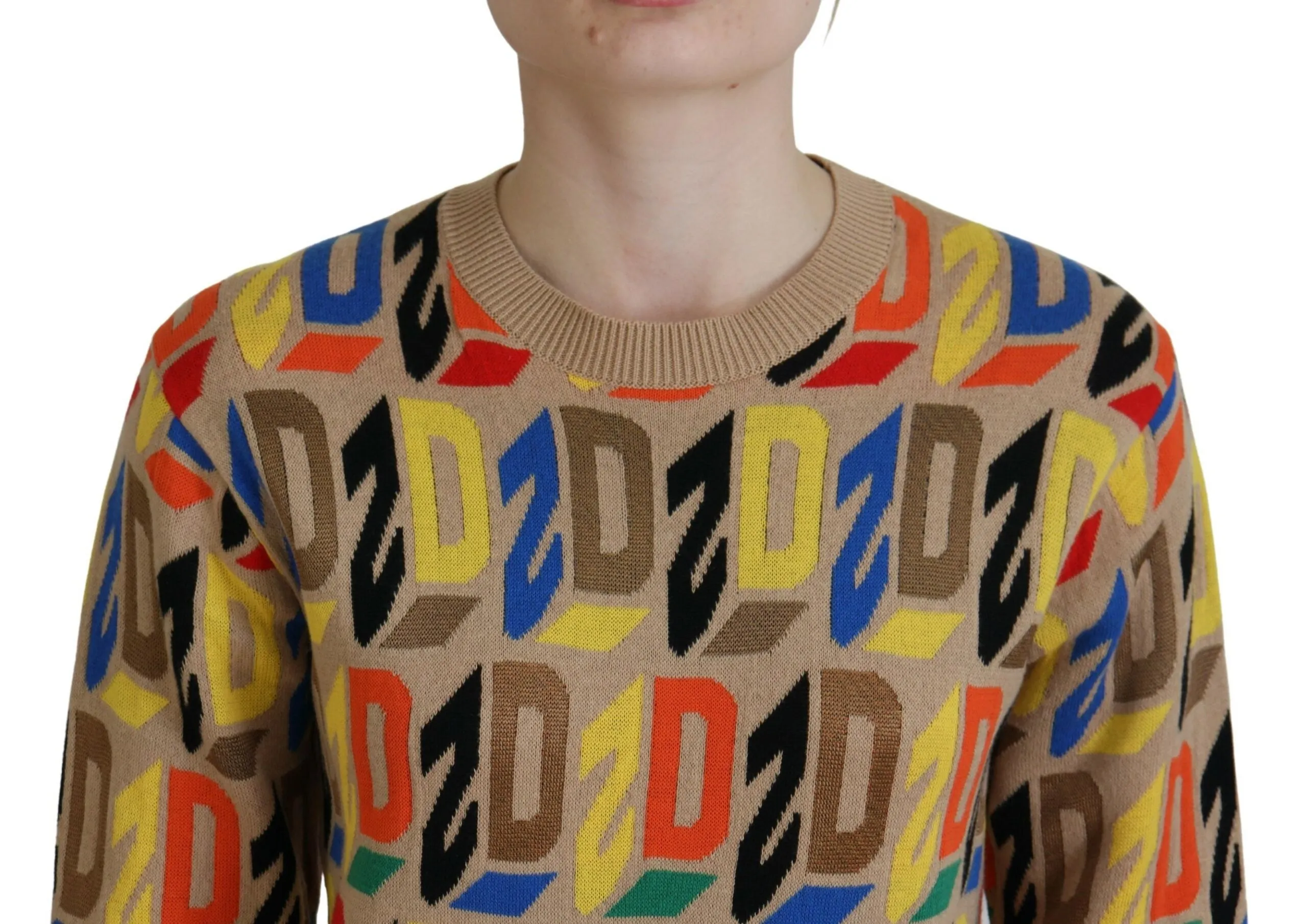 Dsquared² Cotton Long Sleeve Crew Neck Printed Women's Sweater (Pre-Owned)