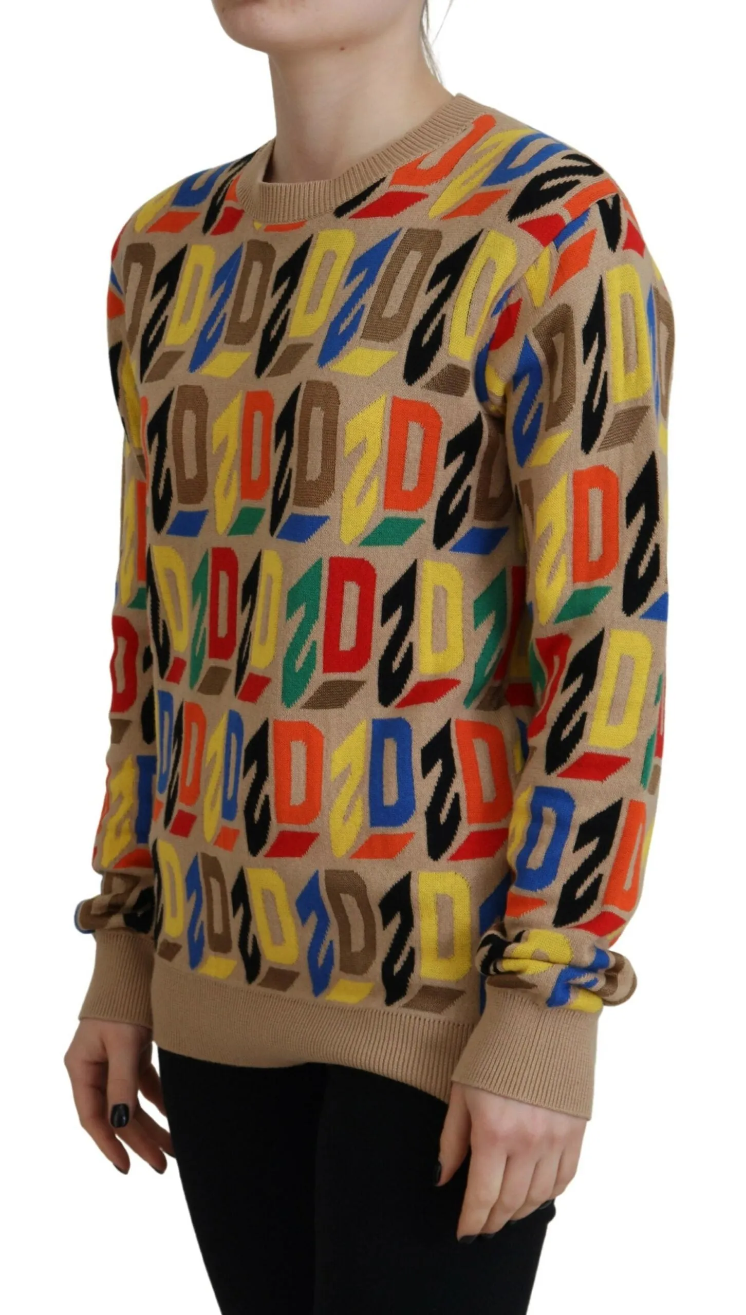 Dsquared² Cotton Long Sleeve Crew Neck Printed Women's Sweater (Pre-Owned)
