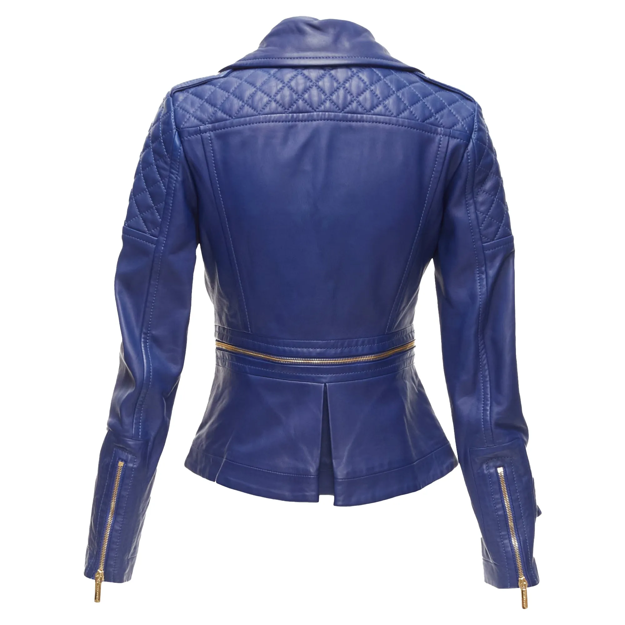 Dsquared2 Lambskin Leather Gold Logo Zip Moto Biker Jacket