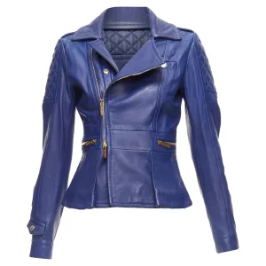 Dsquared2 Lambskin Leather Gold Logo Zip Moto Biker Jacket