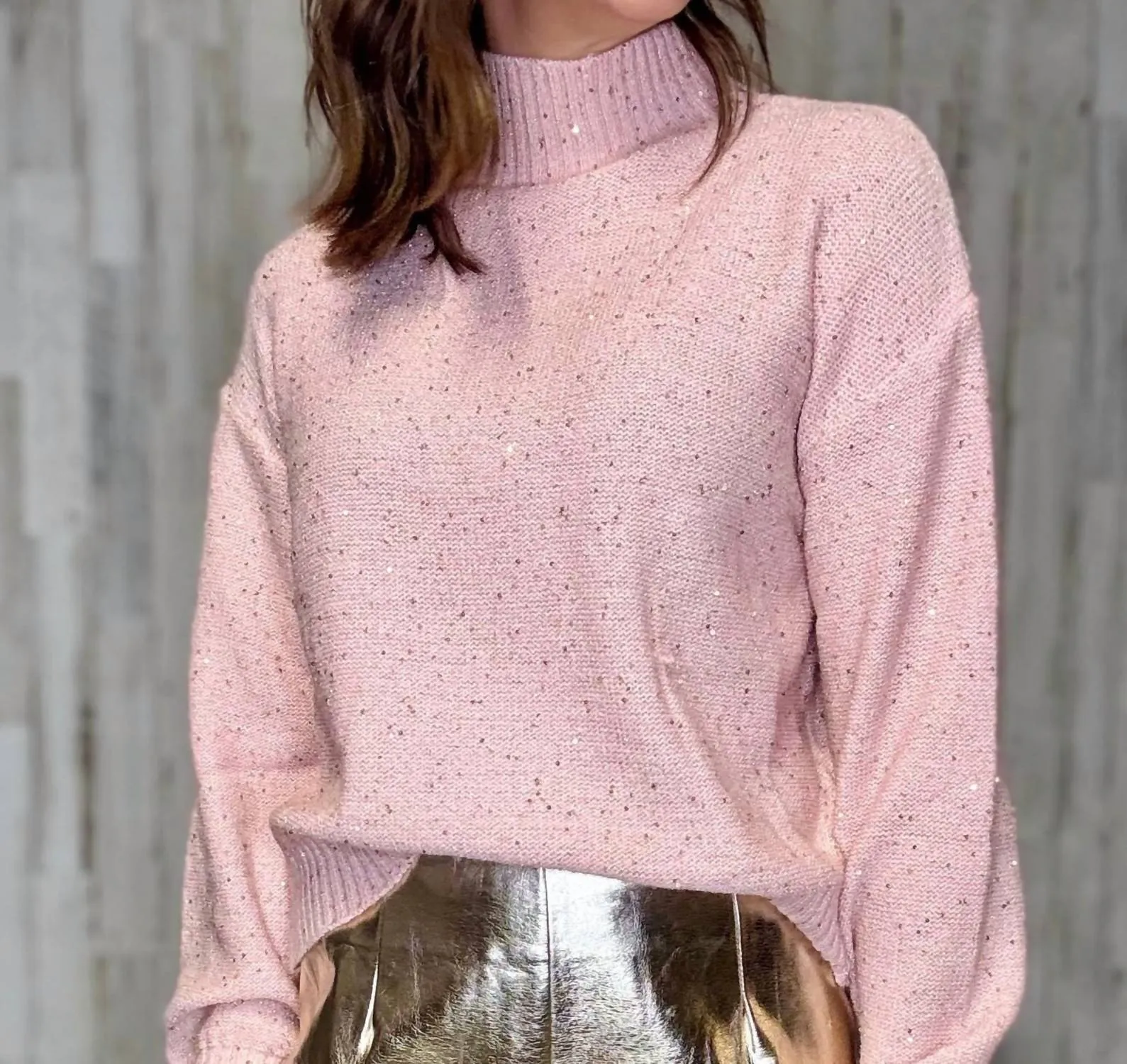 Eastport Sequin Sweater In Rose