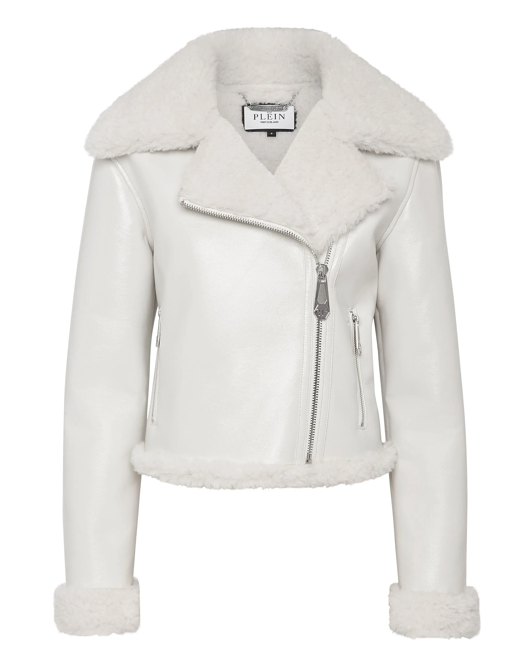 Eco Shearling Short Biker Jacket Skull&amp;Bones