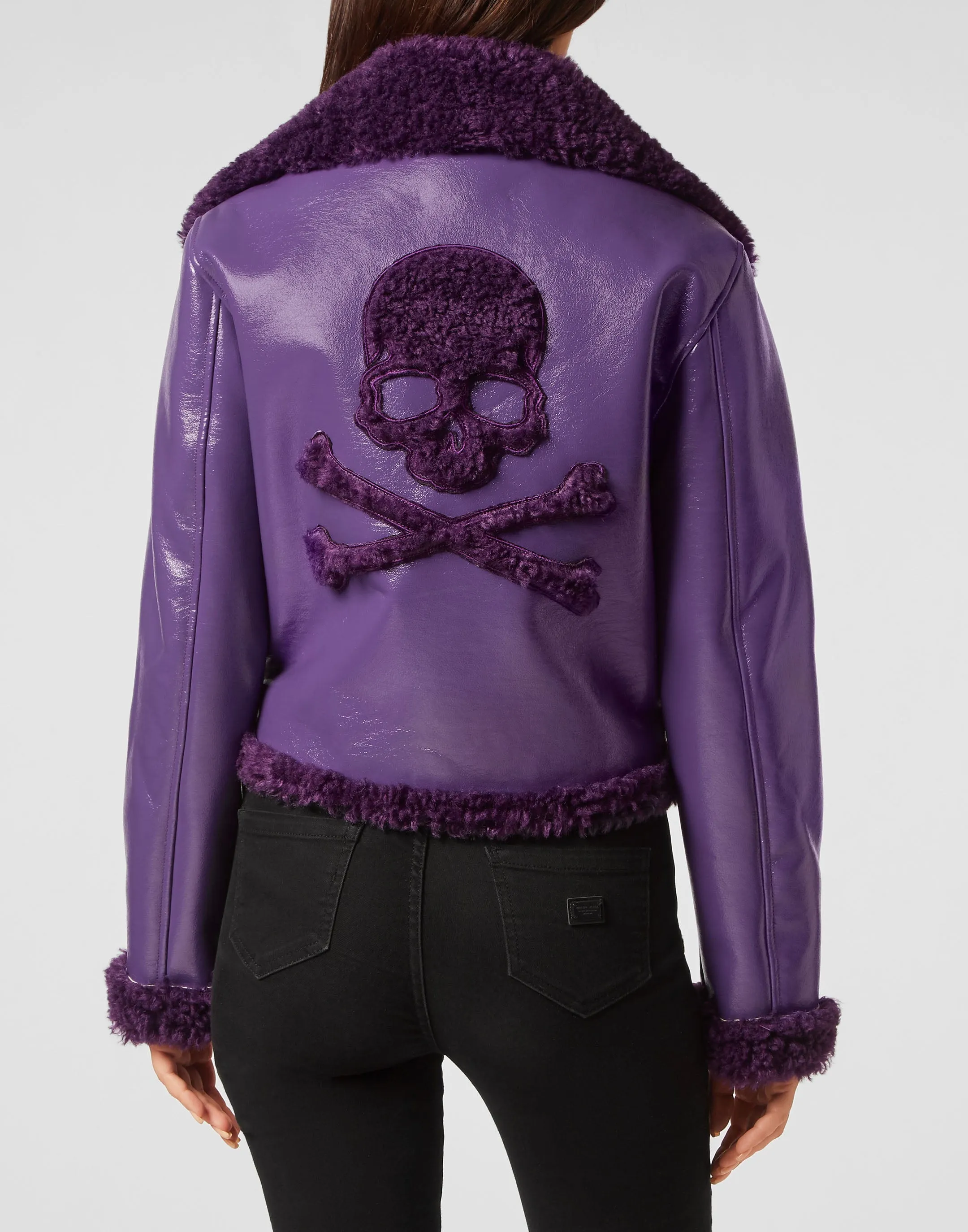 Eco Shearling Short Biker Jacket Skull&amp;Bones