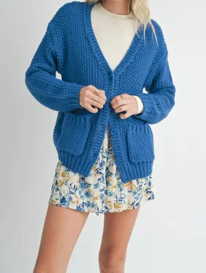 Eleanor Button Down Cardigan In Electric Blue
