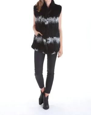 Eliza Genuine Real Rabbit Fur Vest In Black/snow