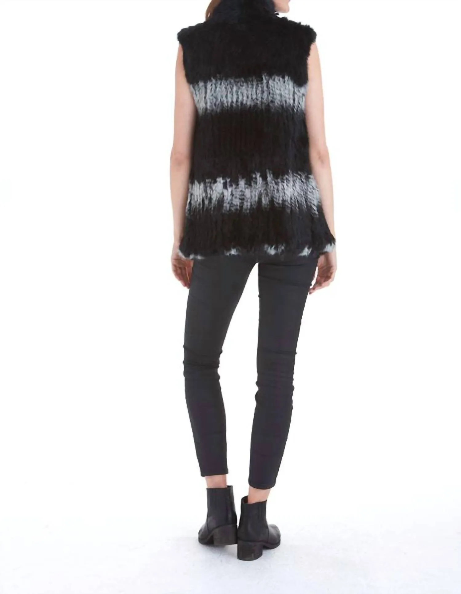 Eliza Genuine Real Rabbit Fur Vest In Black/snow