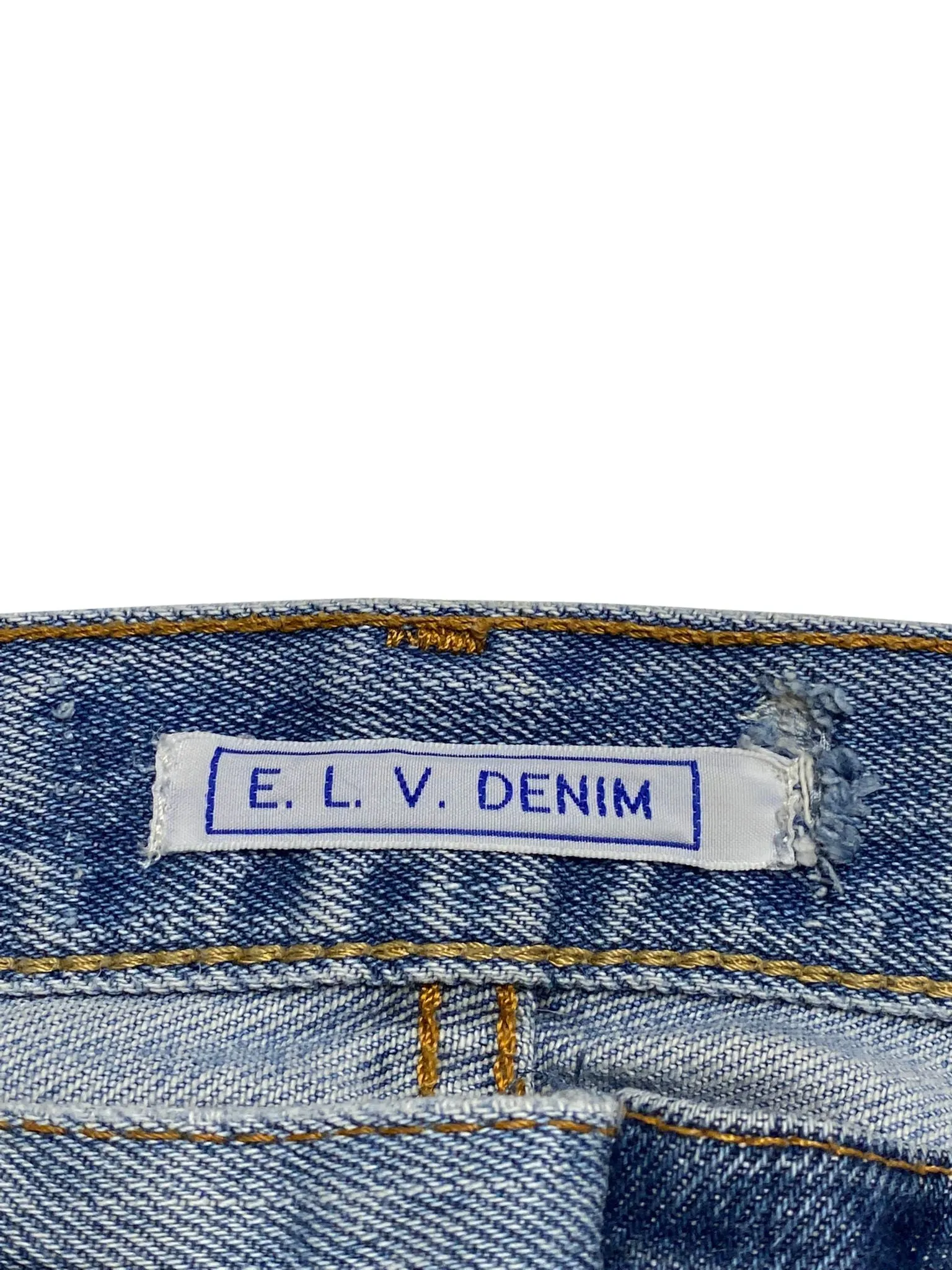 E.L.V. Contrast Straight Leg Jeans in Blue Denim