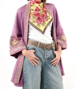 Embellished French Terry Kimono In Lavender