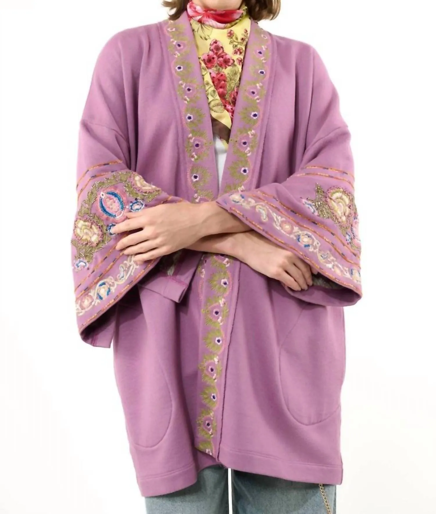 Embellished French Terry Kimono In Lavender