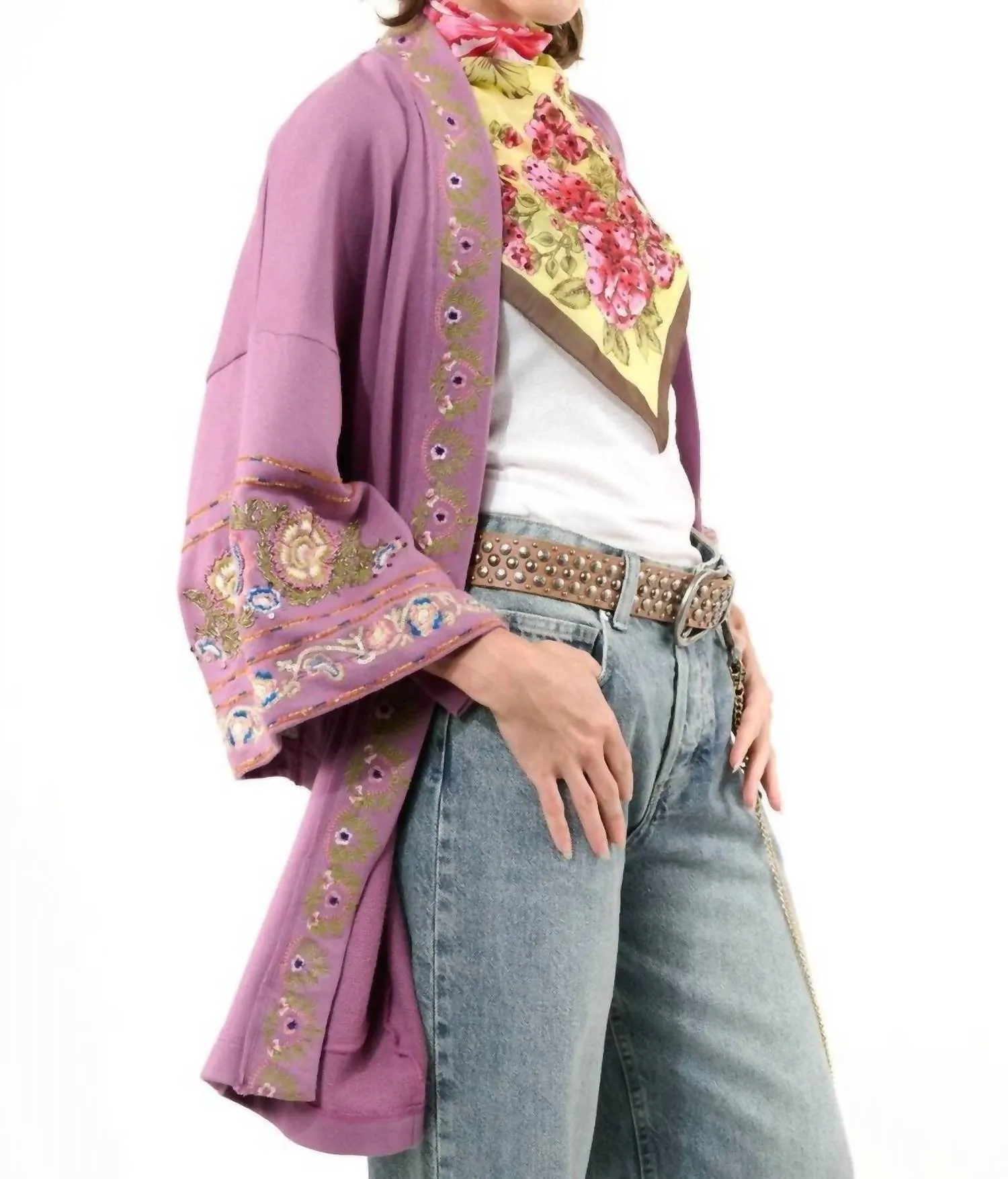 Embellished French Terry Kimono In Lavender