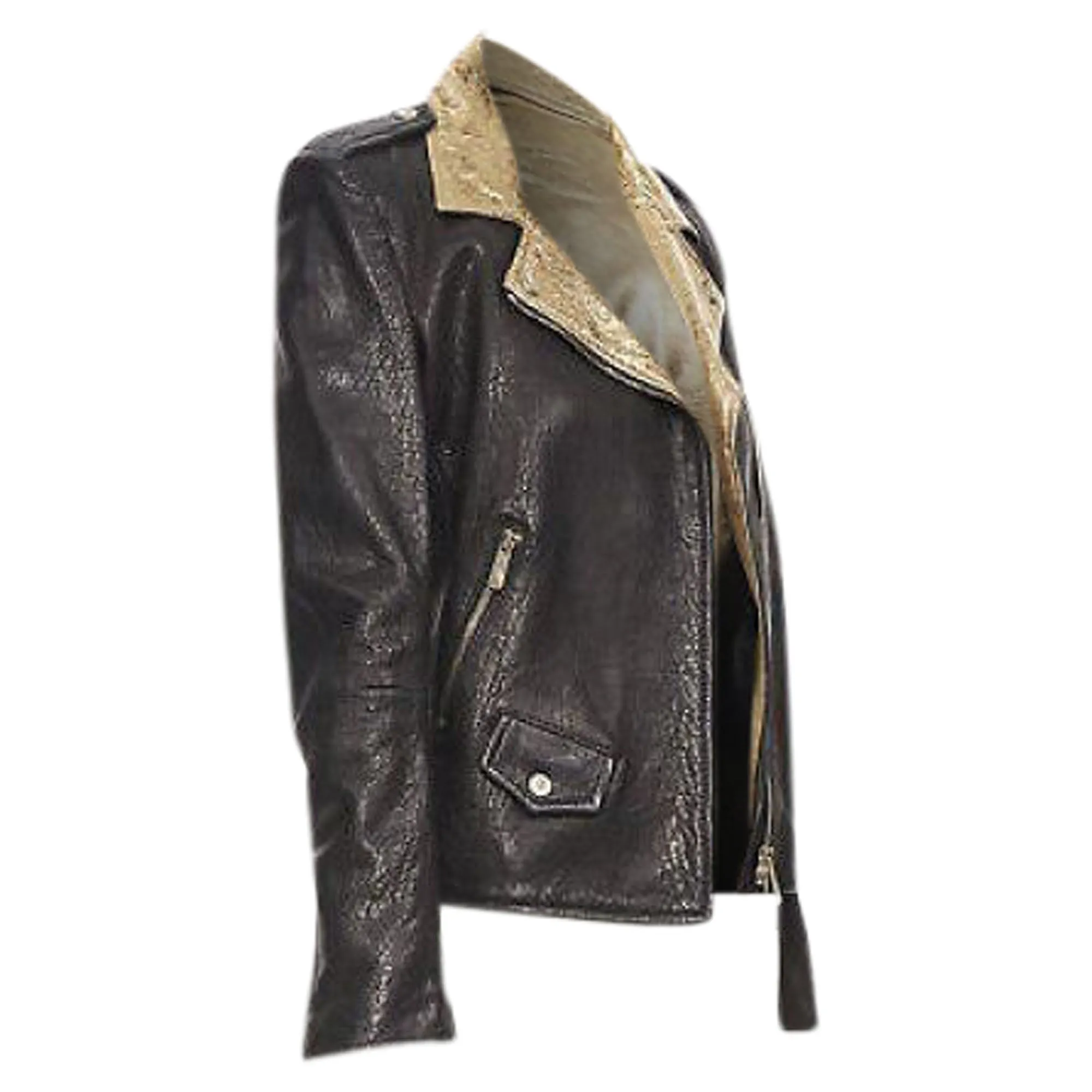 Faith Connexion pebble leather metallic back moto biker jacket