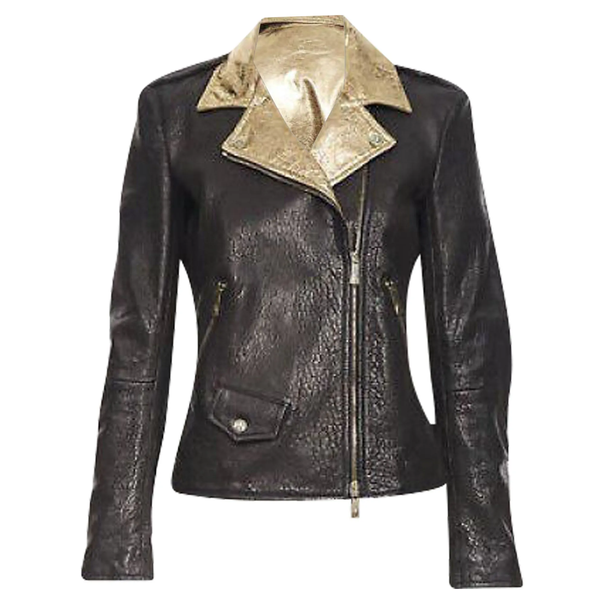 Faith Connexion pebble leather metallic back moto biker jacket