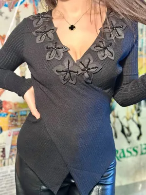 Fancy Wrap Sweater In Black