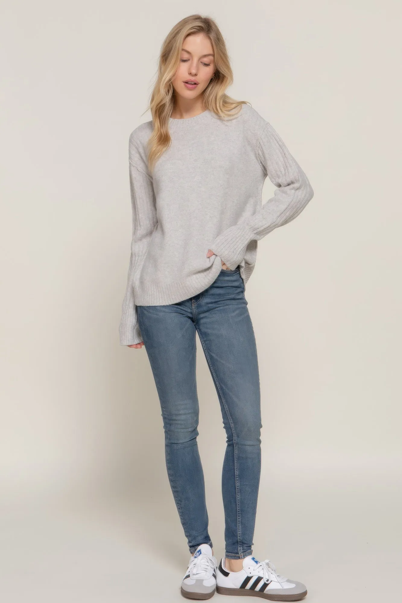 FASHNZFAB Women's Long Slv Mock Neck Raised Seam Sweater
