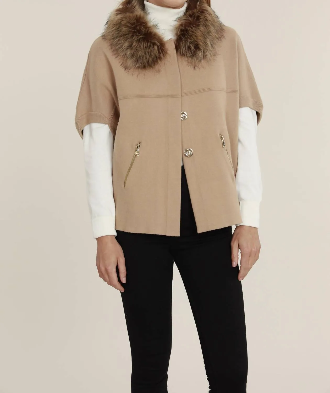 Faux Fur Cardigan In Camel