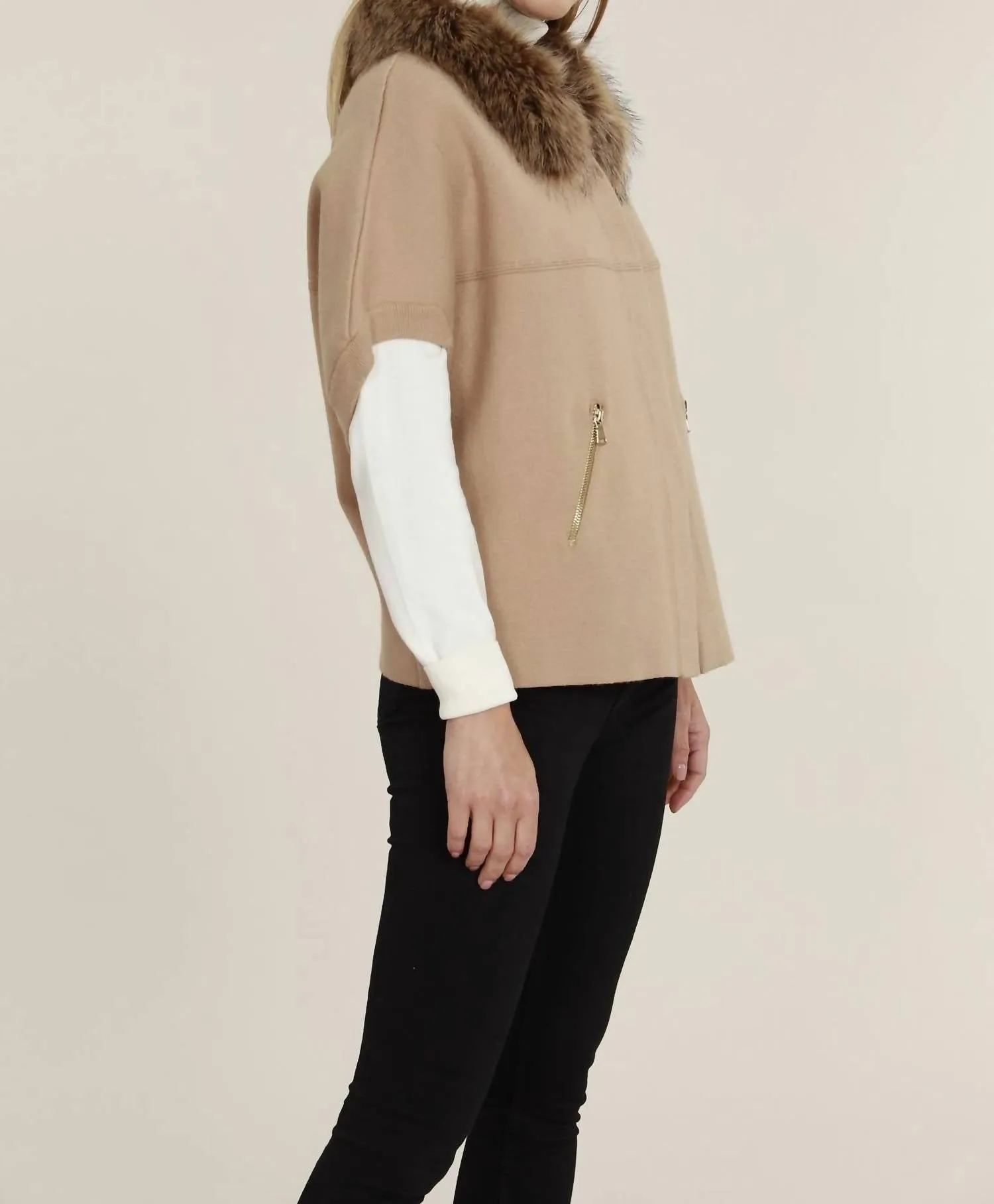 Faux Fur Cardigan In Camel