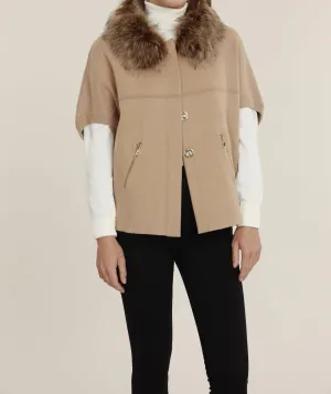 Faux Fur Cardigan In Camel