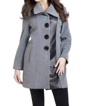 Faux Leather Accent Car Coat In Gray/black