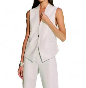 Faux Leather Vest In Off White