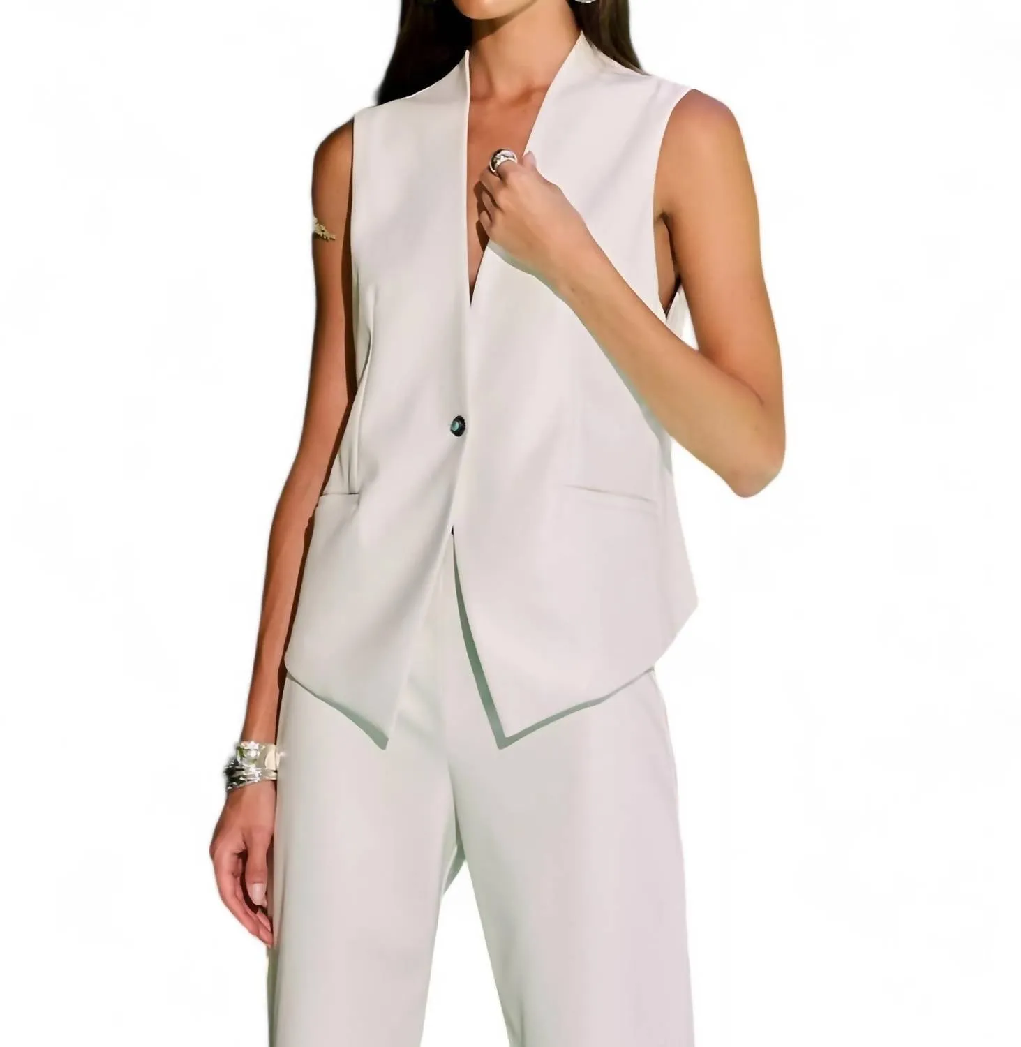 Faux Leather Vest In Off White