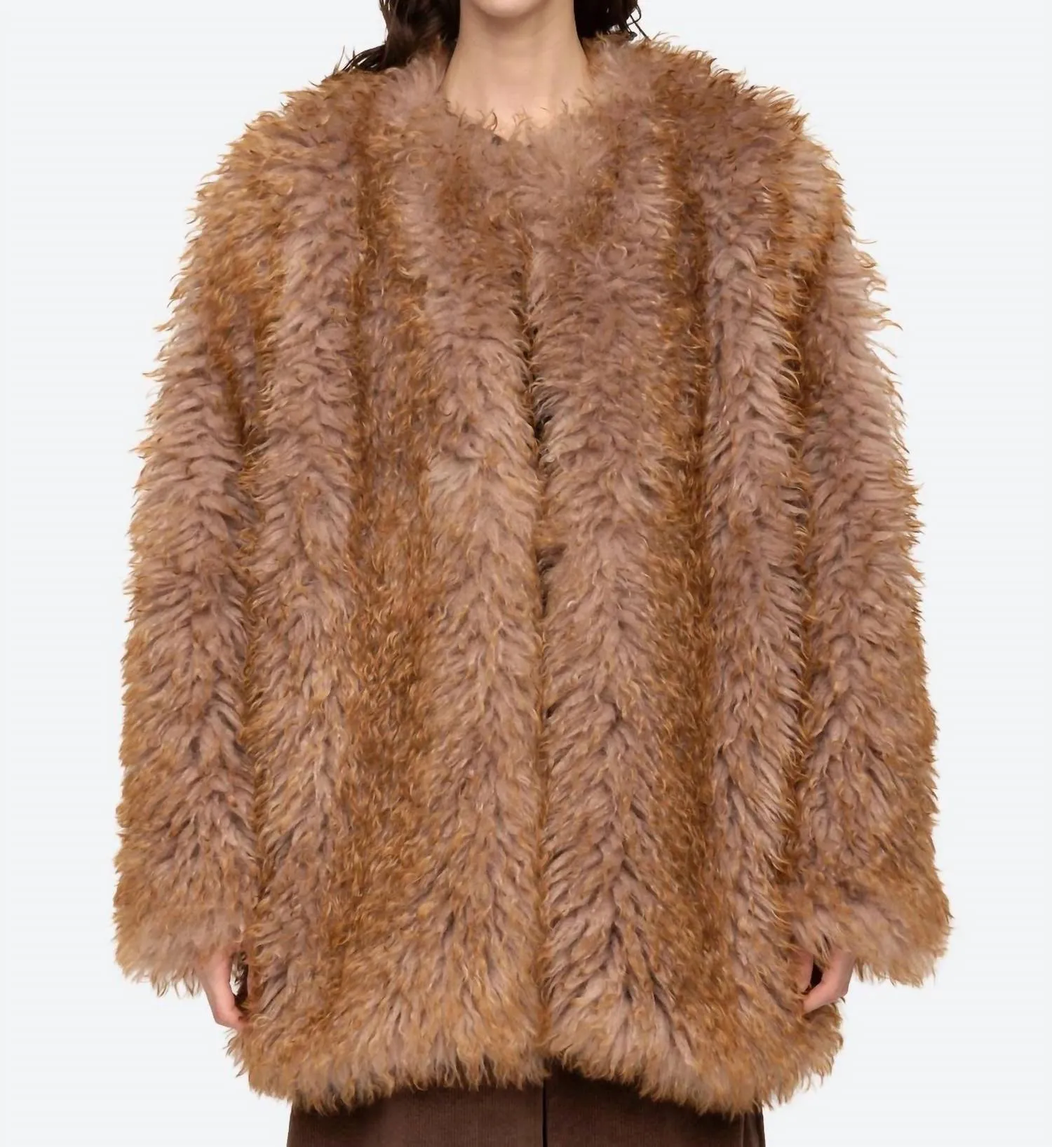 Fifi Faux Fur Jacket In Camel