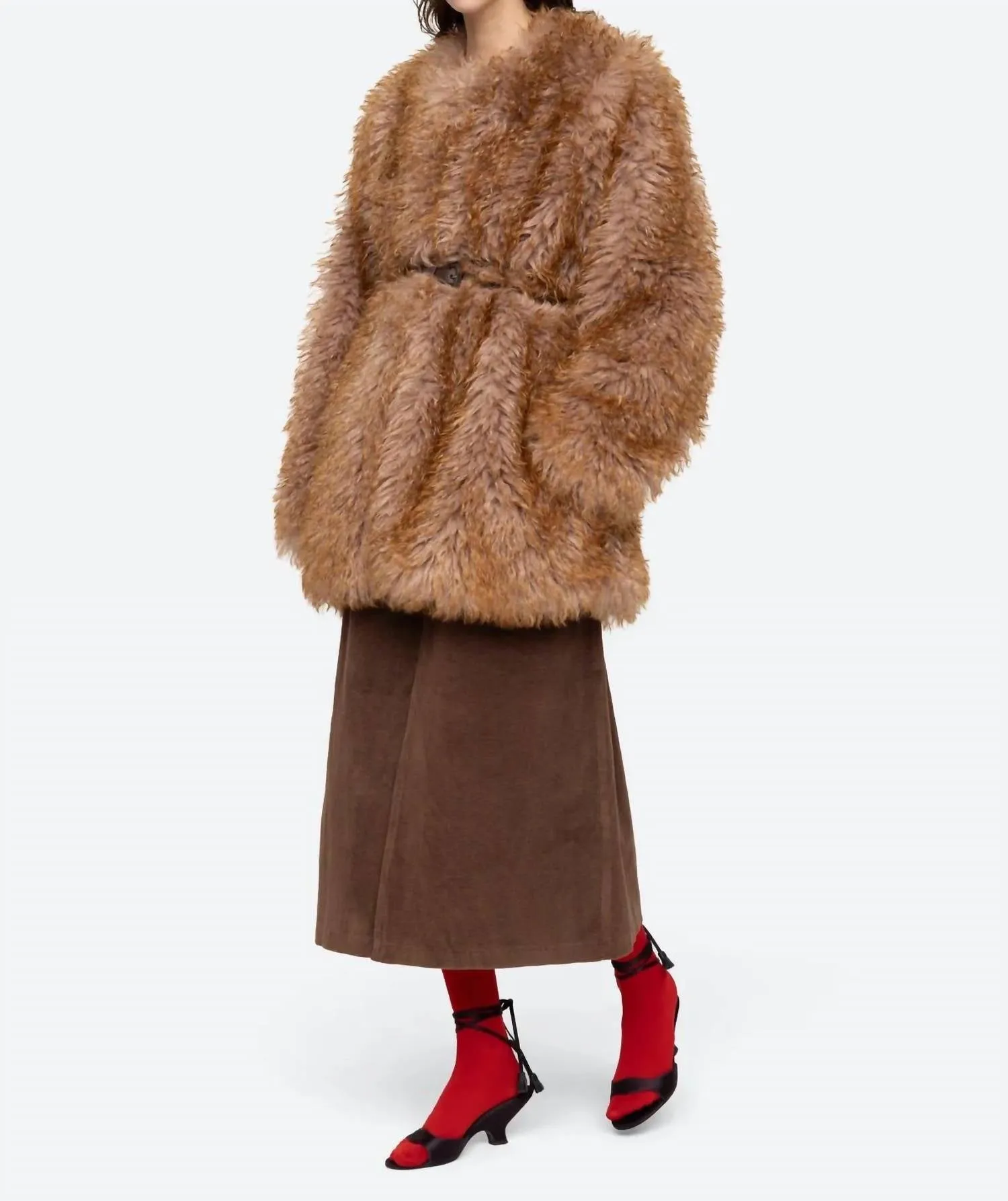 Fifi Faux Fur Jacket In Camel
