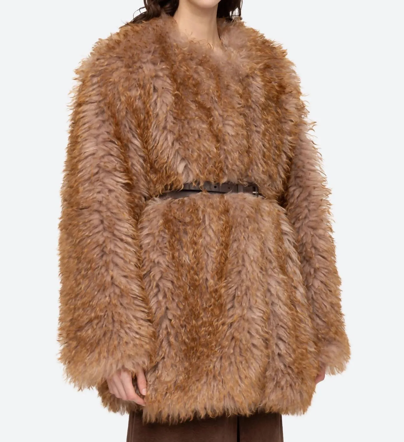 Fifi Faux Fur Jacket In Camel