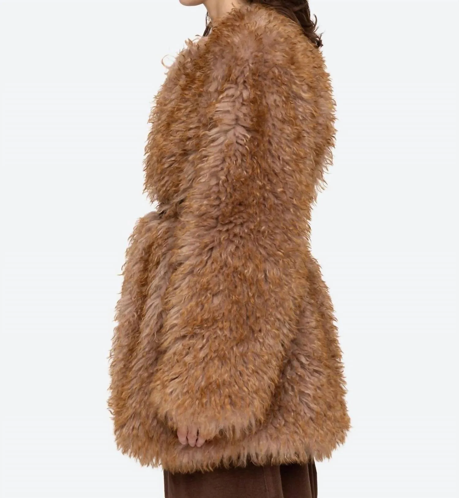 Fifi Faux Fur Jacket In Camel