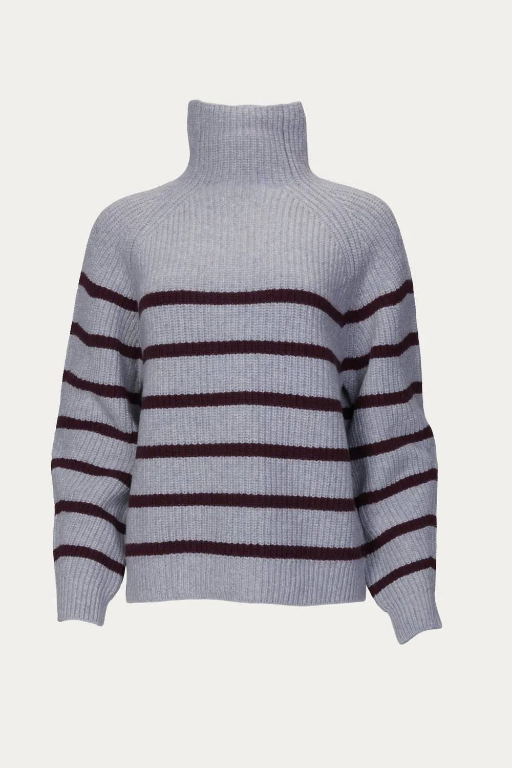 Fiona Striped Sweater In Light Grey/burgundy