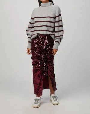 Fiona Striped Sweater In Light Grey/burgundy