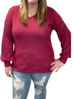 Fleece Ribbed Sweater In Wine