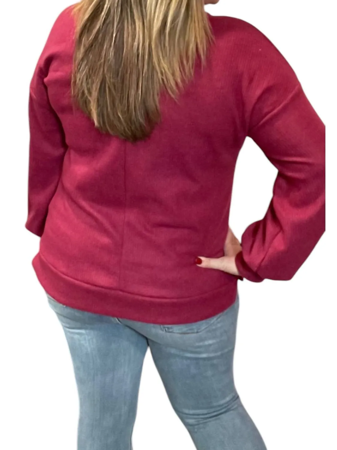 Fleece Ribbed Sweater In Wine