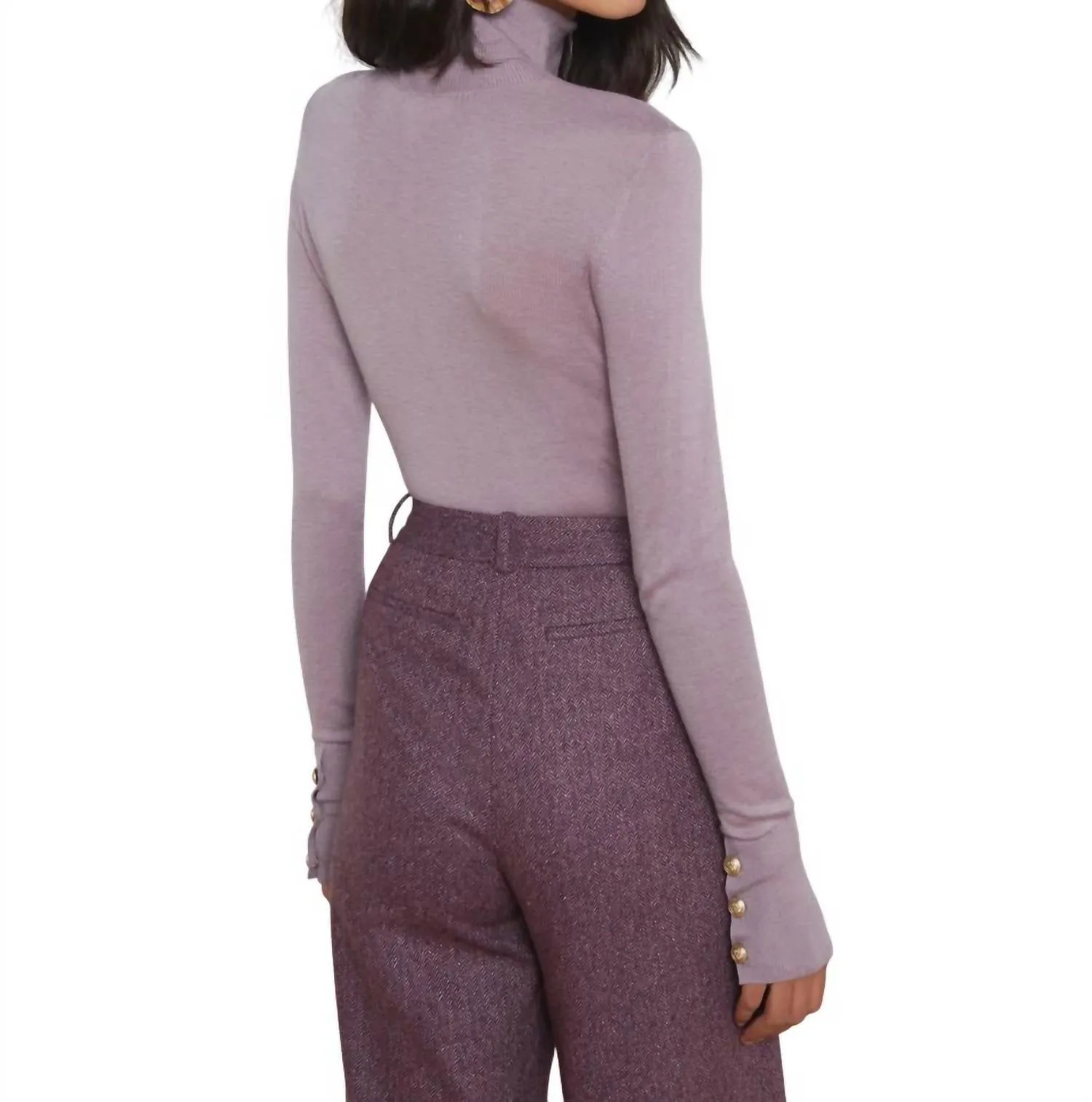 Flora Turtleneck Sweater In Wisteria/gold