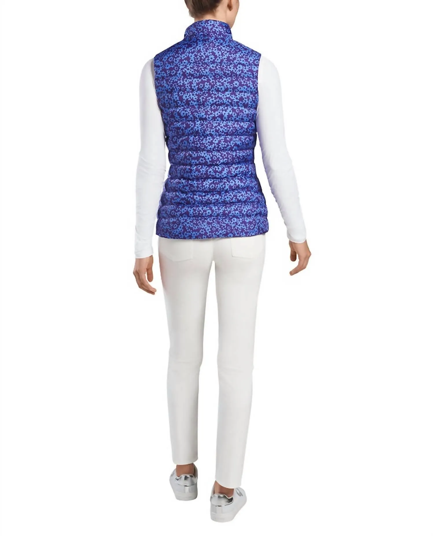 Floral Print Quilted Puffer Golf Vest In Violet