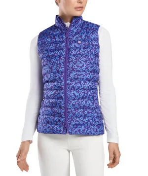 Floral Print Quilted Puffer Golf Vest In Violet