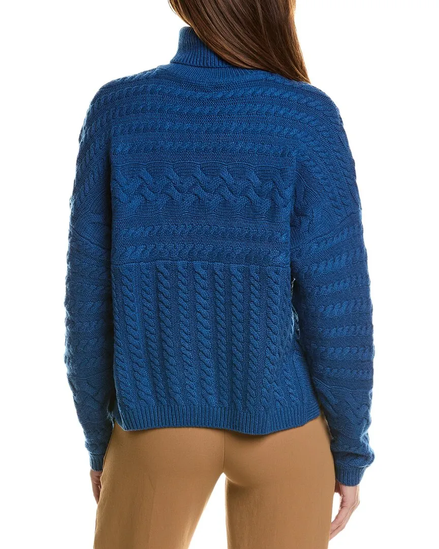 Forte Cashmere Luxe Cable Turtleneck Wool & Cashmere-Blend Sweater