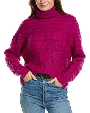 Forte Cashmere Luxe Cable Turtleneck Wool & Cashmere-Blend Sweater