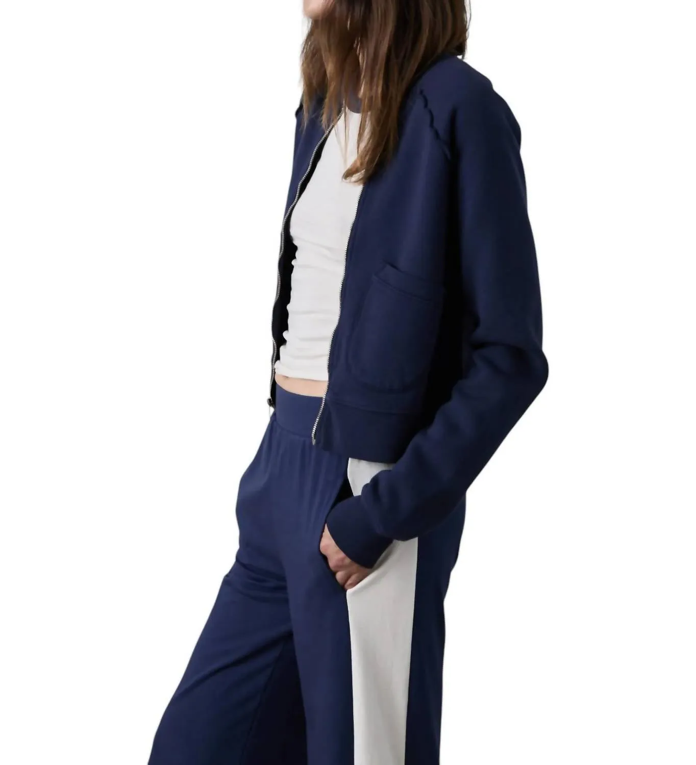 Fox Zip Front Bomber Jacket In Navy