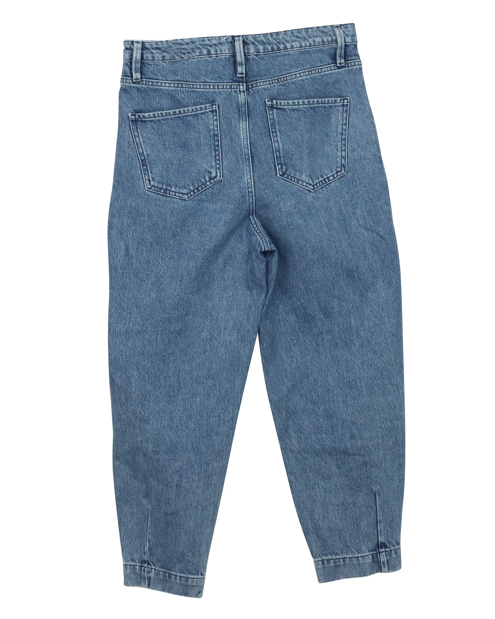 Frame Pleated Barrel Leg Jeans in Blue Cotton Denim