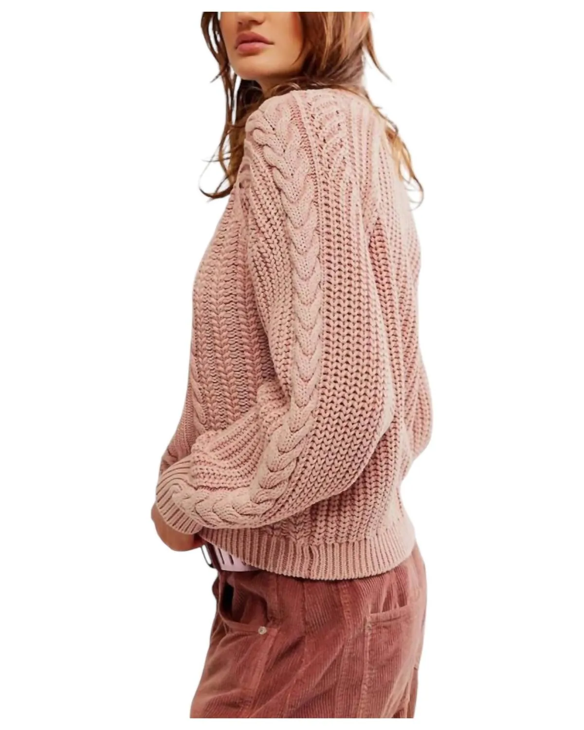 Frankie Cable Sweater In Misty Rose