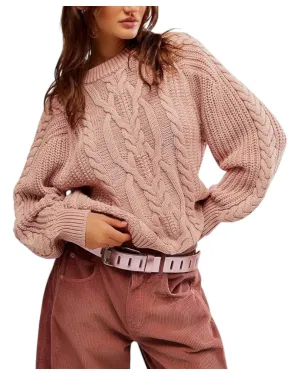 Frankie Cable Sweater In Misty Rose