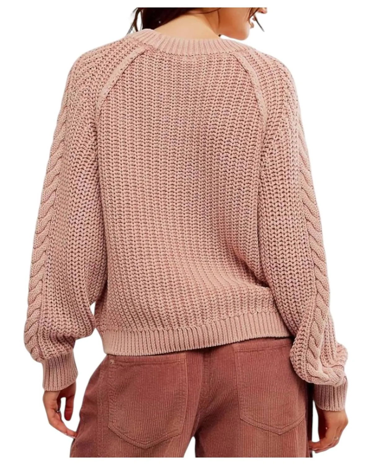 Frankie Cable Sweater In Misty Rose