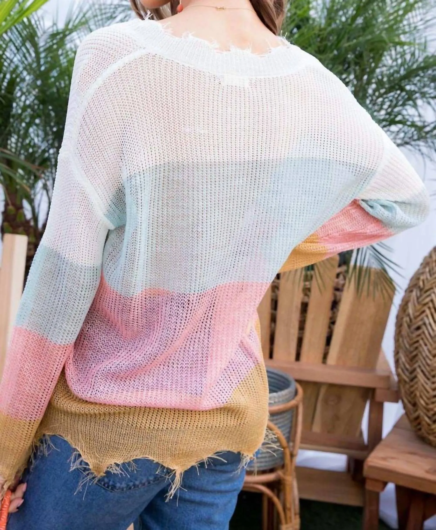 Frayed Light Weight Sweater In Multi