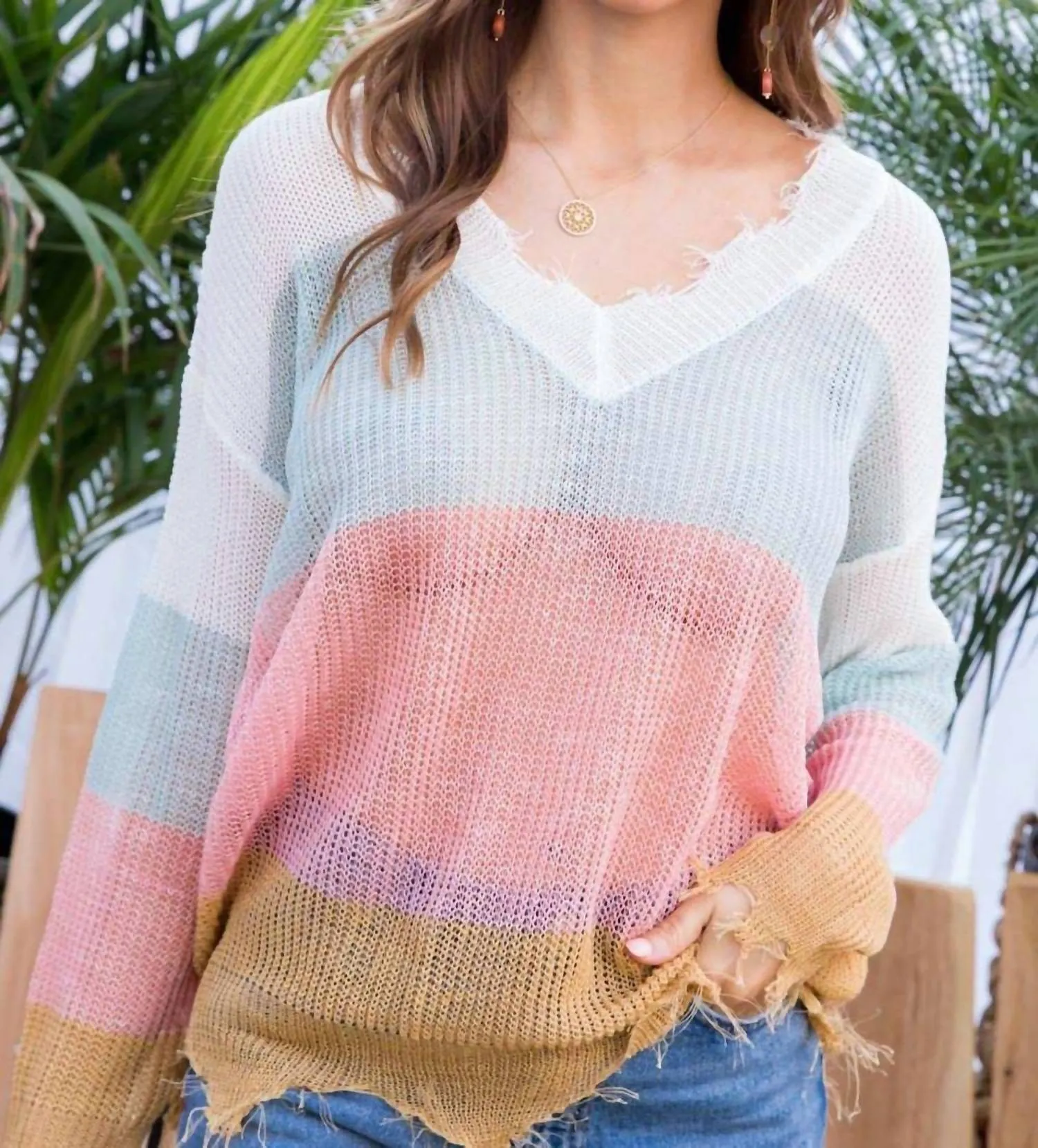 Frayed Light Weight Sweater In Multi