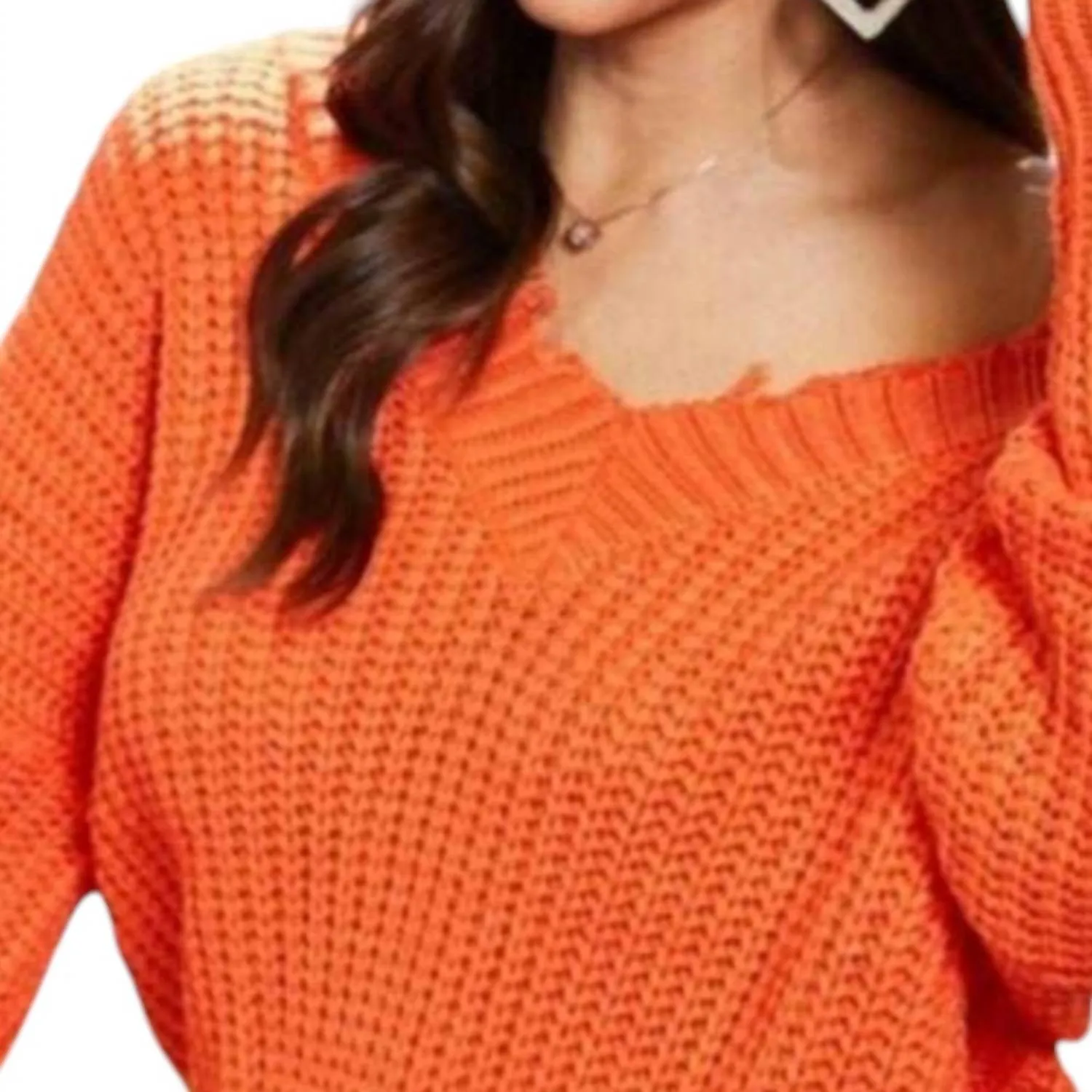 Frayed V Neck Sweater In Orange