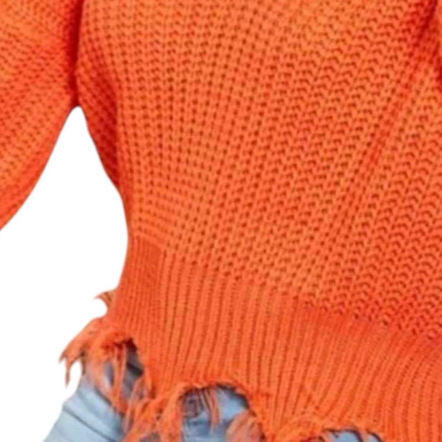 Frayed V Neck Sweater In Orange