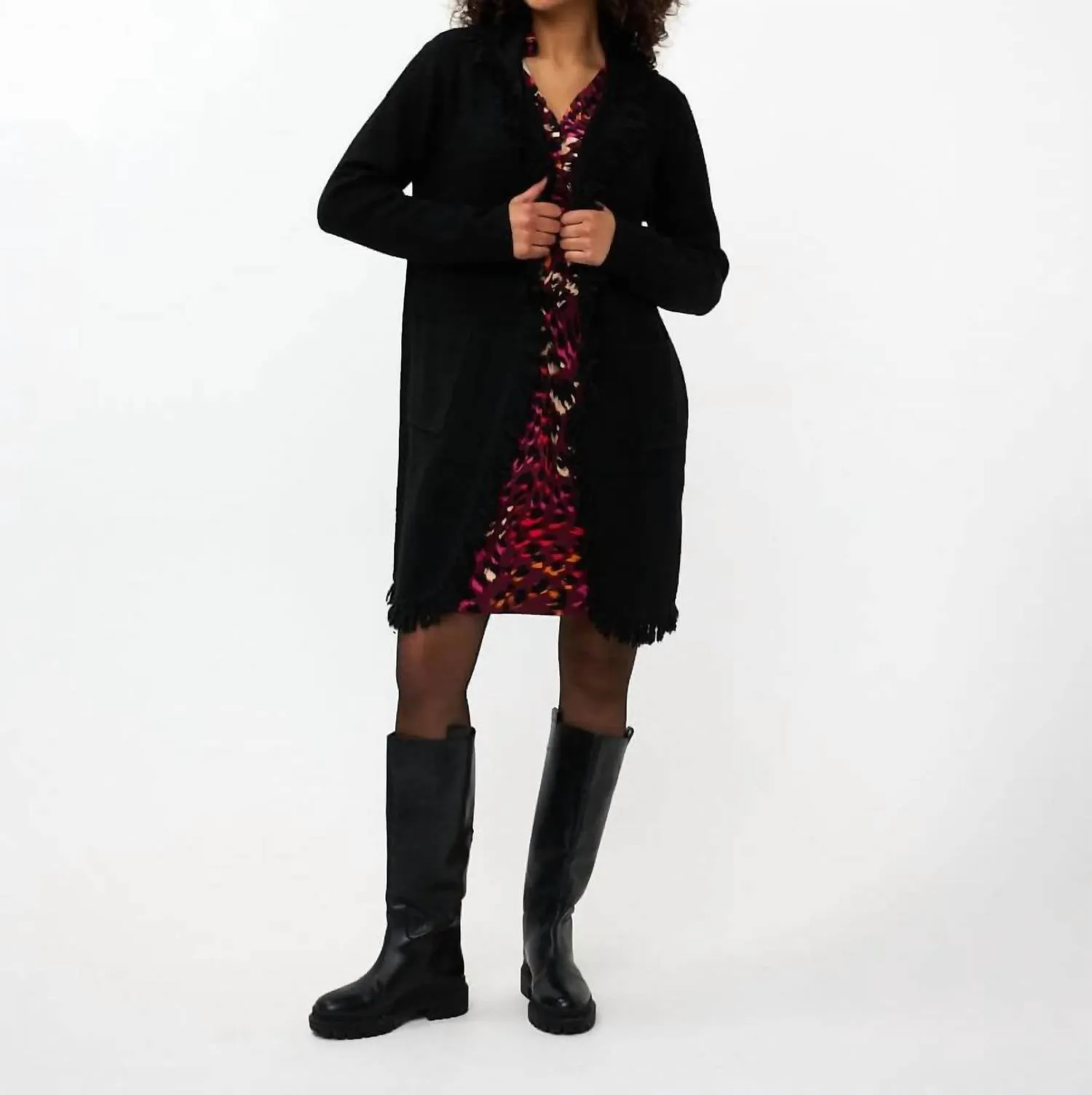 Fringe Cardigan In Black